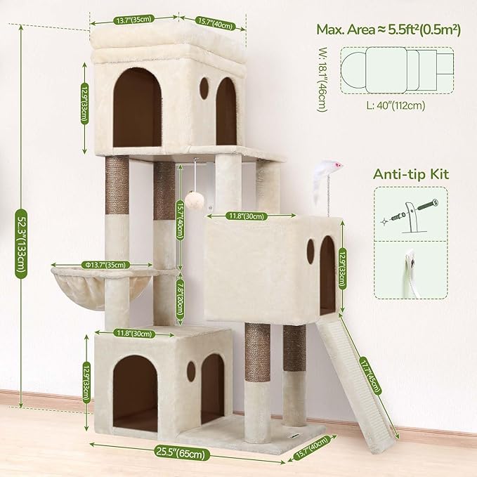 Globlazer 52in Cat Tower for Multiple Indoor Cats, Heavy Duty Multi-Level Cat - Image 6