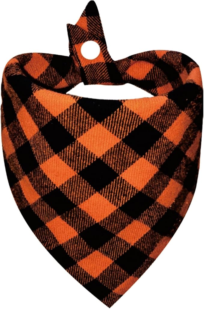 Orange & Black Plaid Dog Bandana by Unknown