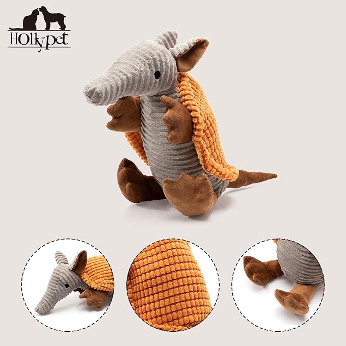 Hollypet Plush Dog Squeaky Toy Stuffed Armadillo Animal Pet Puppy Chew Toys - Image 3
