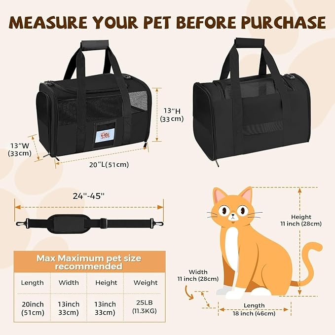 Soft Cat Carrier for Pets Up to 25 lbs, Cat Pet Travel Bag - Image 3