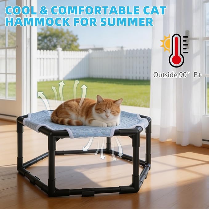 Elevated Cat Cooling Hammock Bed, Hexagonal Raised Cat Cot - Image 2