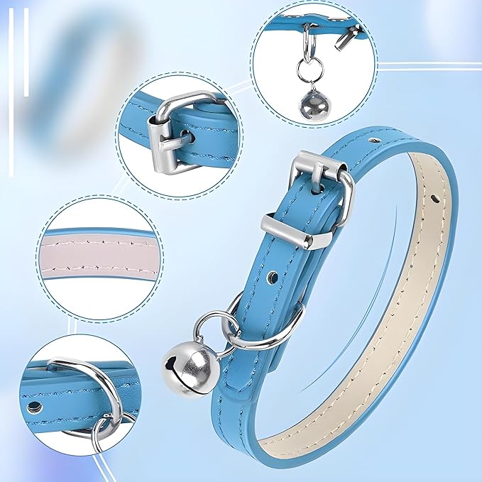 Black Puppy Collar with Bell PU Leather XXS Dog Collar with Bell Adjustable - Image 5