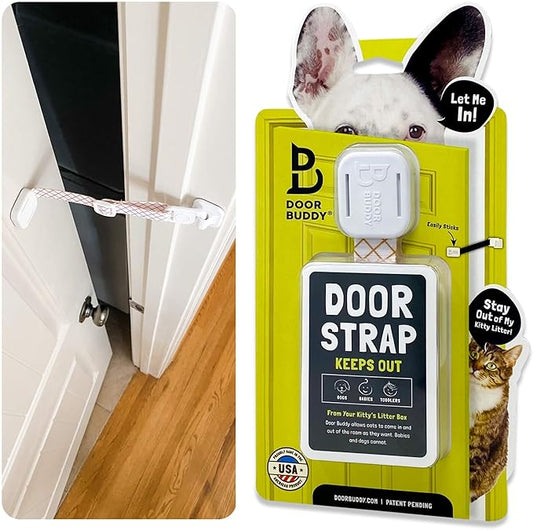 Door Buddy Pet Door Latch for Cats. Adjustable Cat Door Strap. Dog Proof Litter by DoorBuddy