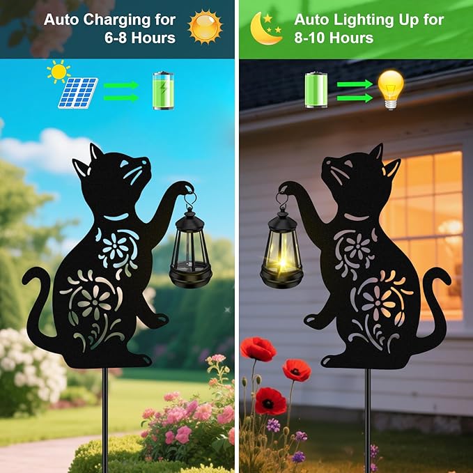 Solar Cat Hanging Lantern Outdoor, 2 Pack Black Cat Solar Lights, Cat Lover - Image 4