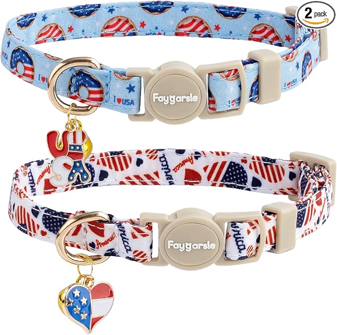 Faygarsle 2 Pack Patriotic American Flag Dog Collar Pattern Cat Collars by Faygarsle