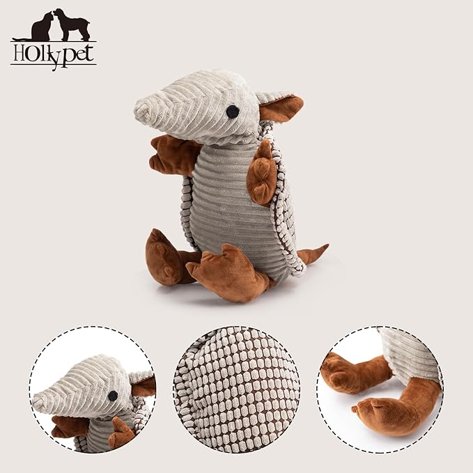 Hollypet Plush Dog Squeaky Toy Stuffed Armadillo Animal Pet Puppy Chew Toys - Image 3