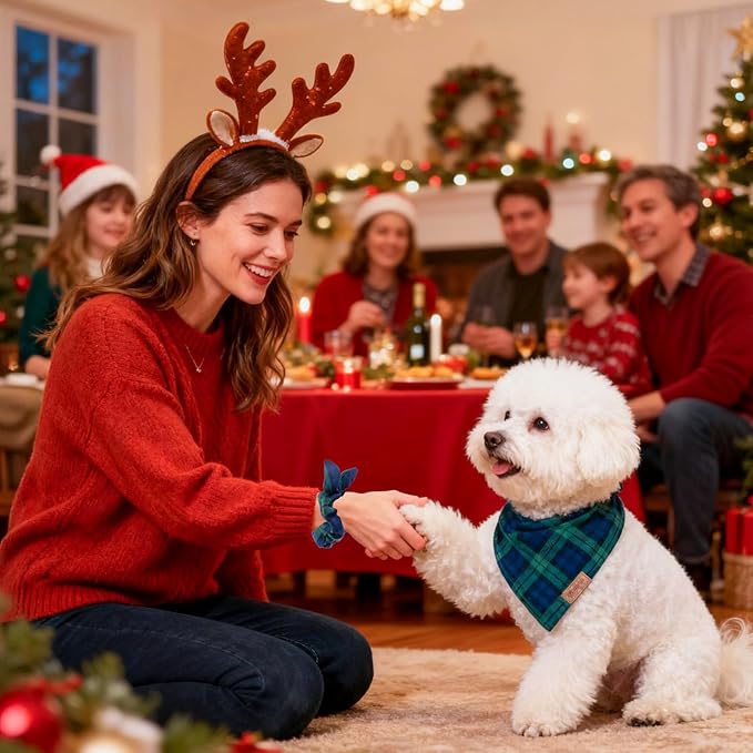 Christmas Dog Bandana & Matching Scrunchie Set – Plaid Scarf Kerchief - Image 5
