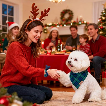 Christmas Dog Bandana & Matching Scrunchie Set – Plaid Scarf Kerchief - Image 5