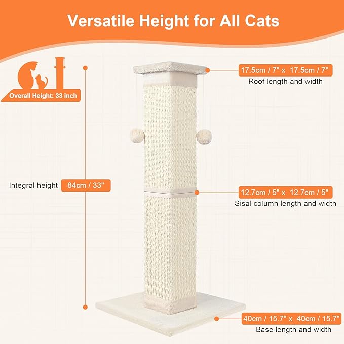 SOCATER Cat Scratching Post 33 Inch Nature Sisal Cat Scratch Post - Image 2