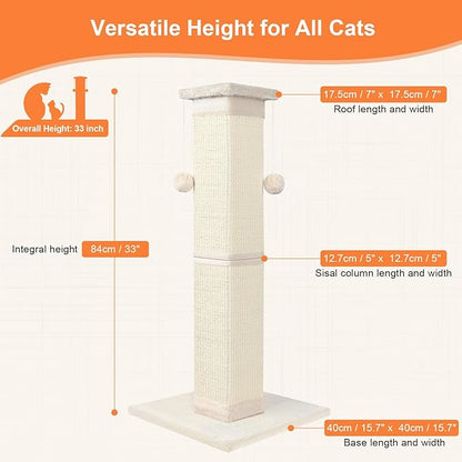 SOCATER Cat Scratching Post 33 Inch Nature Sisal Cat Scratch Post - Image 2