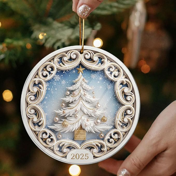 White Christmas Tree Ornament 2025, Elegant Holiday Ornament - Image 4