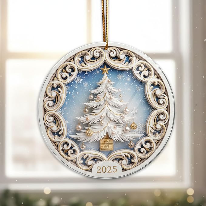 White Christmas Tree Ornament 2025, Elegant Holiday Ornament - Image 6