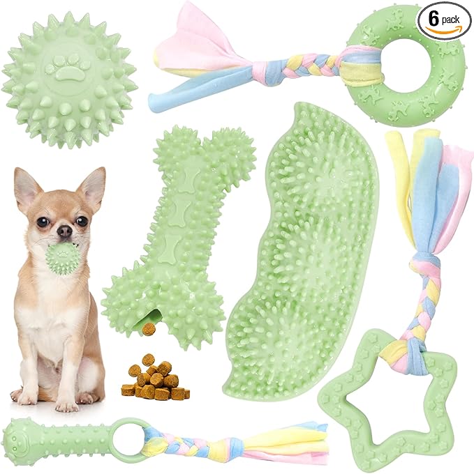 Petcare 6 Pack Small Dog Toys for Small Breed, Cute Green Puppy Teething Toys by PETCARE