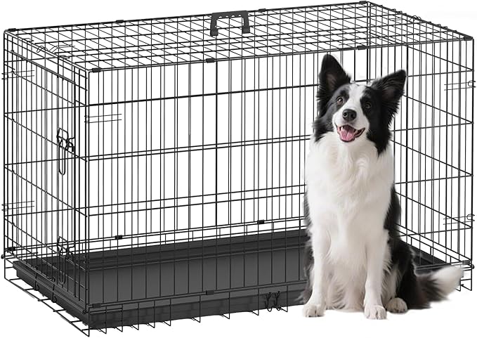 FDW Large Dog Crate 42inch Dog Cage Foldable Metal Kennel by FDW