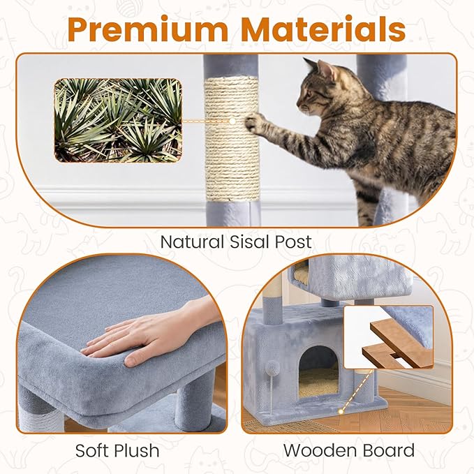 Cat Tree Tower with Scratching Post Hammock, 2 Condos Short Corner Climbing - Image 9