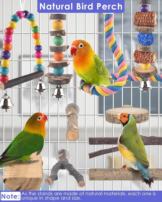 Bissap 10 PCS Bird Chew Toys, Parakeet Natural Wood Parrot Hanging Cage Toy - Image 2