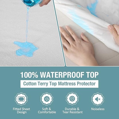 Bedecor California King Mattress Protector, Waterproof Cotton Terry Cover - Image 3