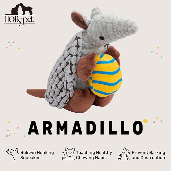 Hollypet Plush Dog Squeaky Toy Stuffed Armadillo Animal Pet Puppy Chew Toys - Image 4