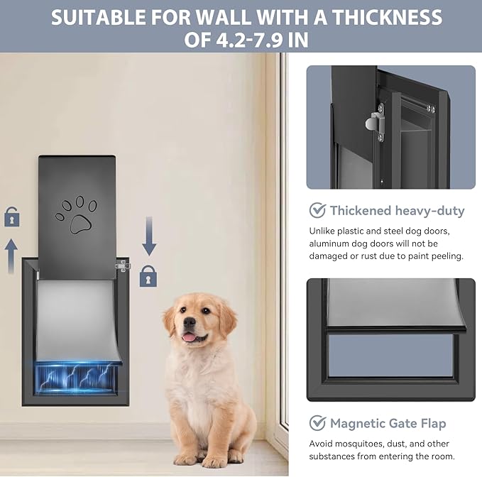 3-Flaps Heavy-Duty Dog Door for Wall, Rust Proof Aluminum Alloy Frame, Extreme - Image 4