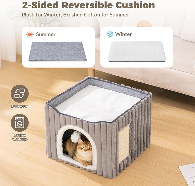 Avont Cat Cube Bed, Scratch Pad & Ball, Large Hideaway - Image 3
