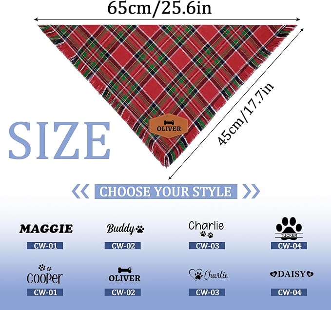Personalized Dog Bandana with Leather Patch Name, Custom Pet Scarf - Image 6