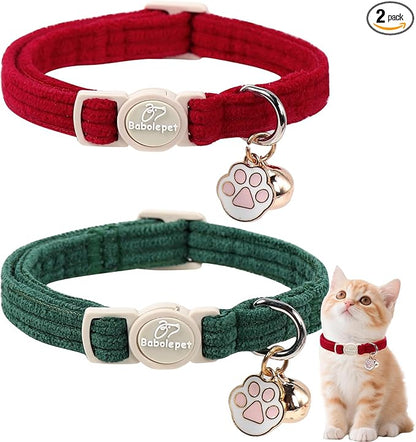 2 Pack Corduroy Cat Collars by Babolepet