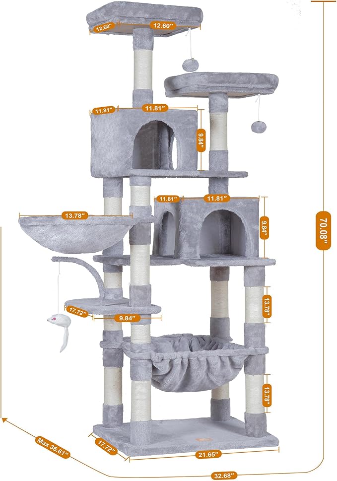 Heybly Cat Tree, 70 inches Tall Cat Tower condo - Image 4