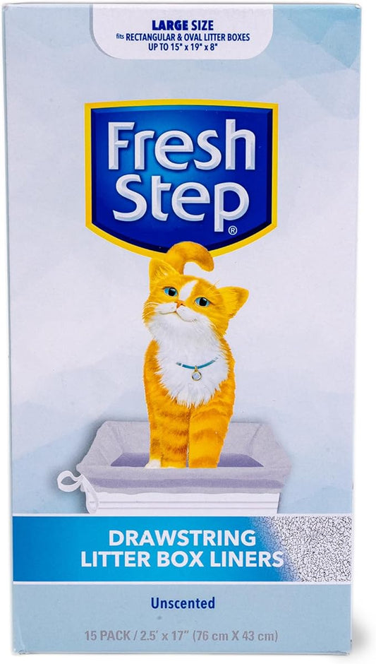 Fresh Step Drawstring Cat Litter Box Liners, Unscented Heavy Duty Kitty Litter by FreshStep