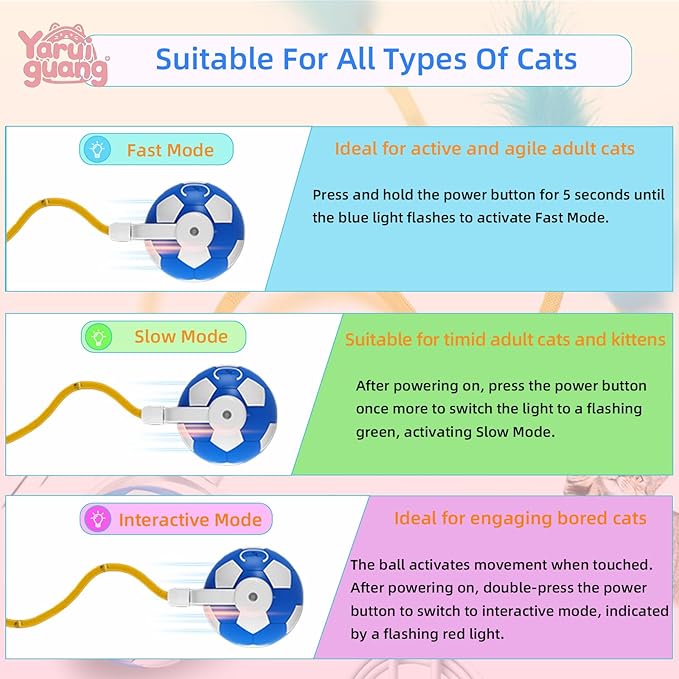 Interactive Cat Toys with Feather Tail, 3 in 1 Automatic Moving Cat Ball - Image 5
