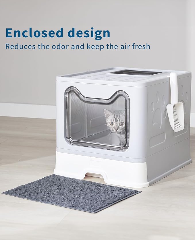 Medario Cat Litter Box with Litter Mat and Scoop, Large Covered Litter Box with - Image 6