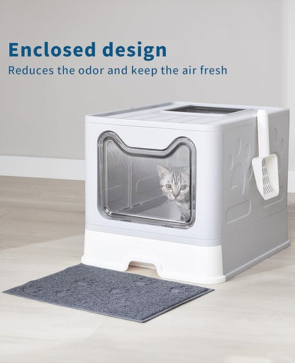 Medario Cat Litter Box with Litter Mat and Scoop, Large Covered Litter Box with - Image 6