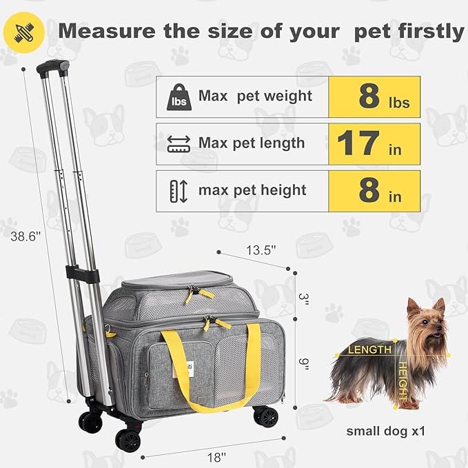 pidipiti 18x13.5x9 TSA Approved top Expandable Rolling pet Carrier - Image 3