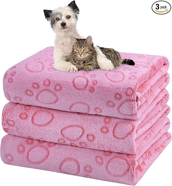 Dono 1 Pack 3 Dog Blankets, Soft Fluffy Fleece Pet Blanket Warm Sleep Mat Paw by Dono