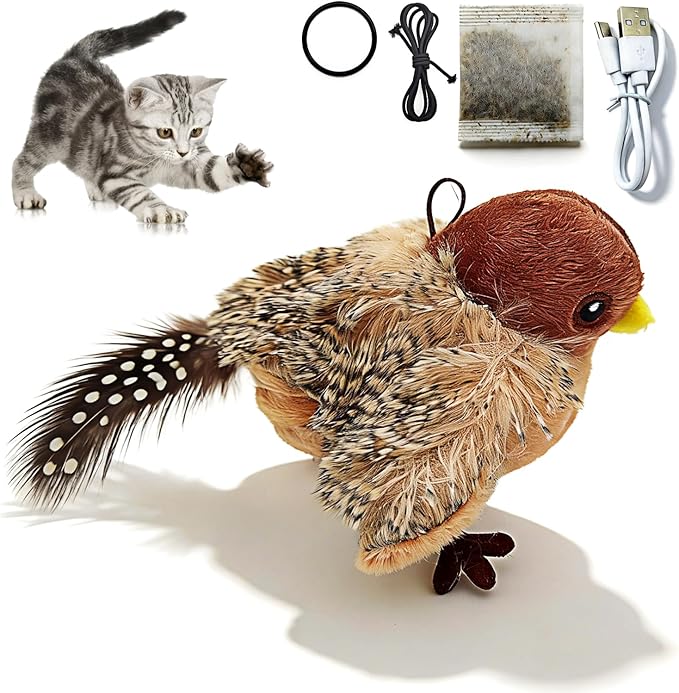 Tipmant Realistic Electric Birds Cat Teaser Interactive Toy Kitten Kitty by BuyfromTipmant