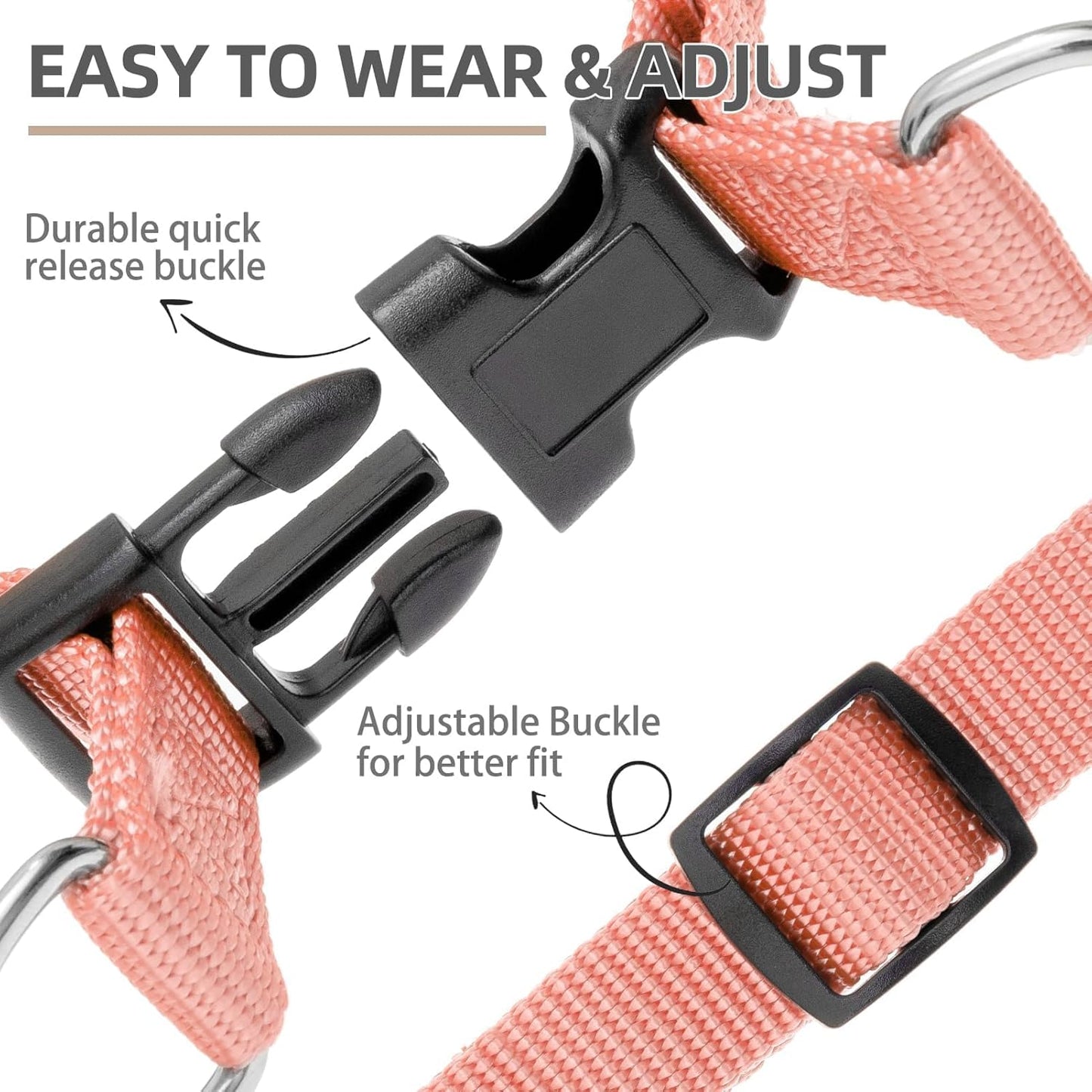 PUPTECK No Pull Dog Harness Soft Adjustable Basic Nylon Step in Puppy Vest Outdoor Walking with ID Tag LightCoral