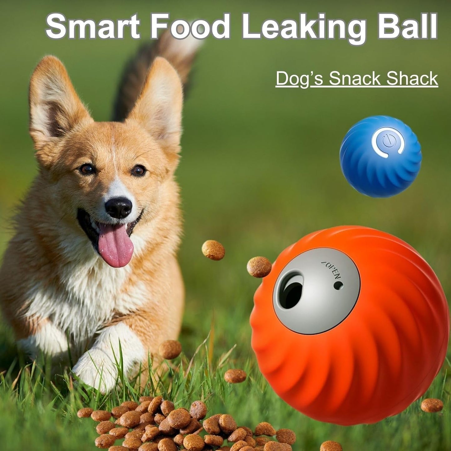 Zoomie Buddy 2.0, Zoomie Buddy for Dogs, 2 in 1 Smart Touch Interactive Dog Balls ＆ Pet Feeder, 2.83" Diameter, Suitable for Small/Medium Dogs, with Fruit Plush Cover (Blue+Orange, Bayberry)