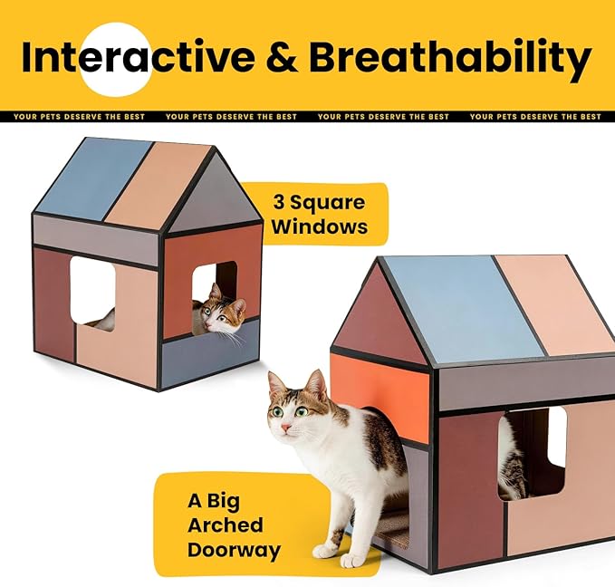 Cardboard Cat House with Scratch Pad & Catnip, Cat Play Scratching House - Image 2
