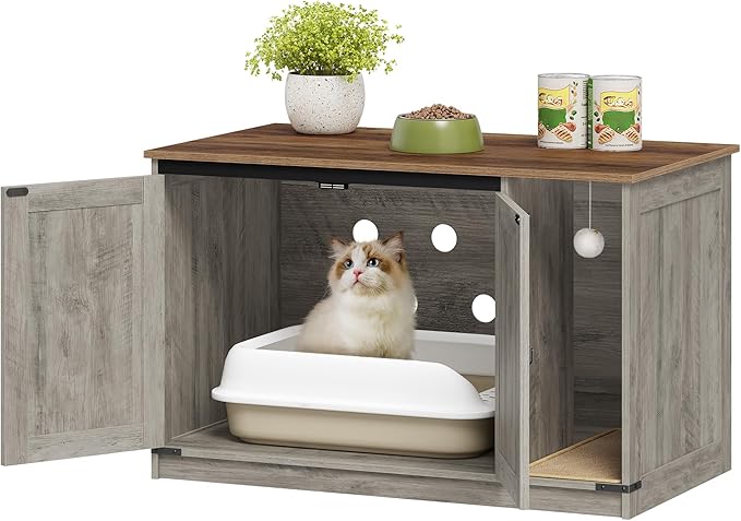 Hzuaneri Cat Litter Box Enclosure, Hidden Litter Box Cabinet Furniture - Image 9