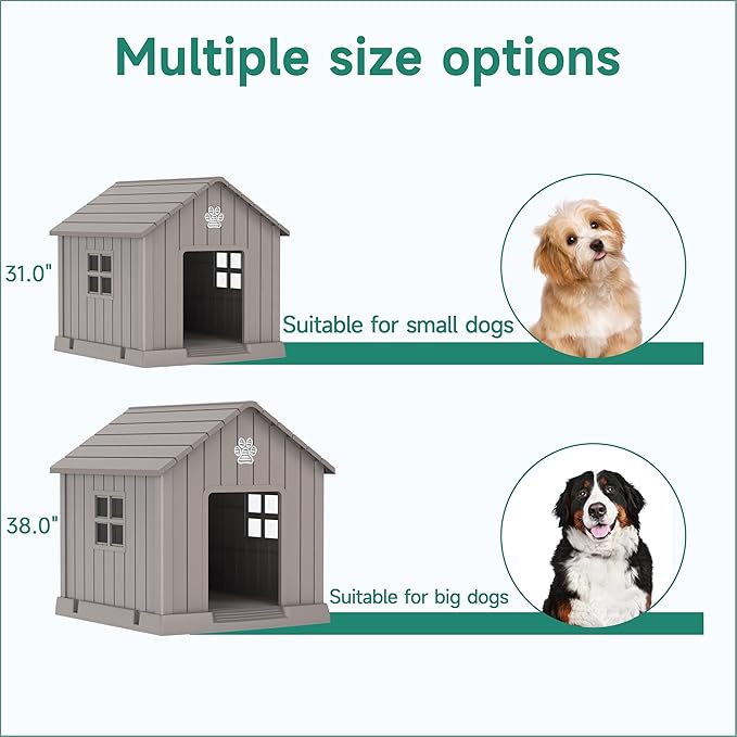 Vixzen 32in Large Outdoor Dog House, Durable Water Resistant Resin Dog House - Image 4