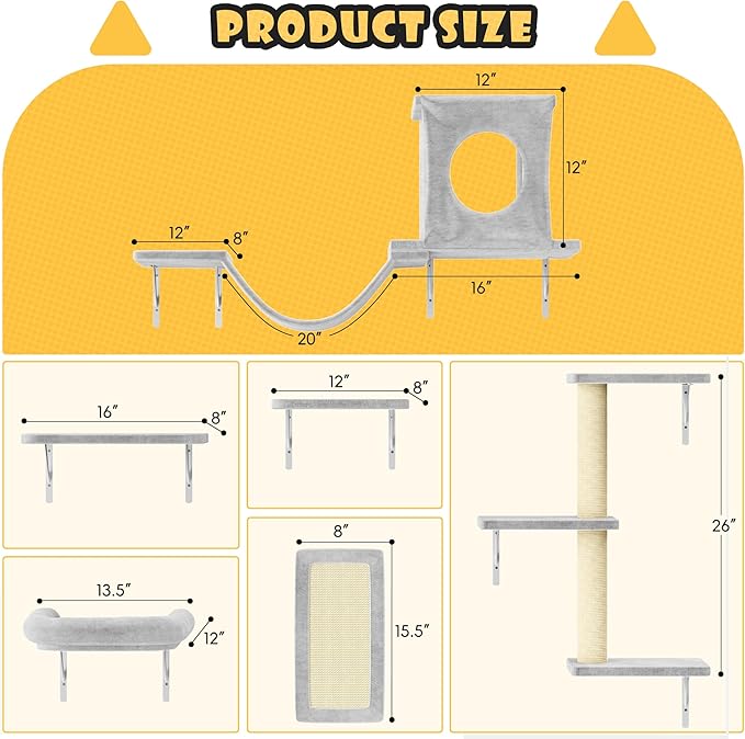 12-in-1 Cat Wall Shelves, Wall Mounted Cat Climber - Image 8