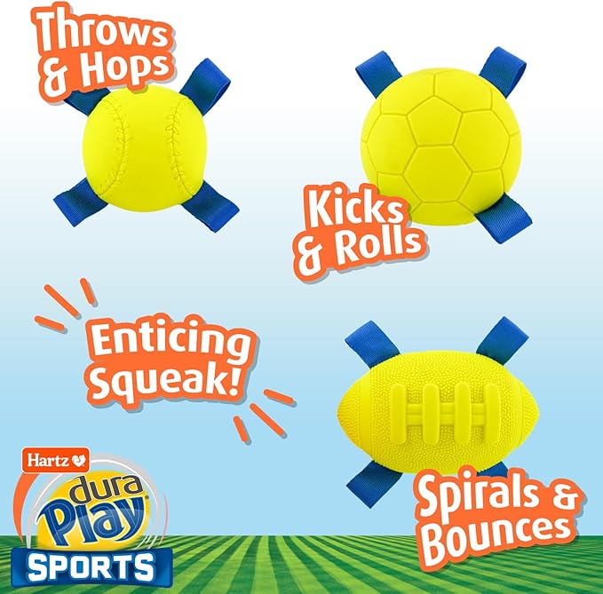Hartz Dura Play Sports Ball Variety Dog Toy, Bacon Scented Squeaky Latex Yellow - Image 3