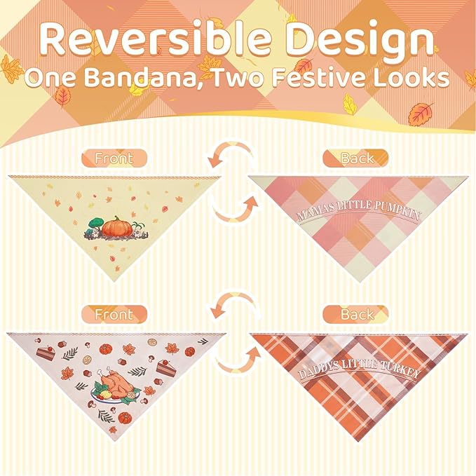 Thanksgiving Dog Bandanas 2 Pack, Fall Dog Bandanas - Image 3