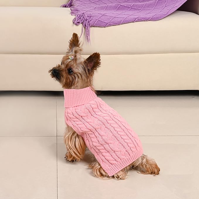 2 Pack Dog Sweaters for Small Dogs Winter Turtleneck Pullover Cable Knit Fleece - Image 6