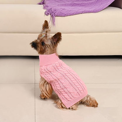 2 Pack Dog Sweaters for Small Dogs Winter Turtleneck Pullover Cable Knit Fleece - Image 6