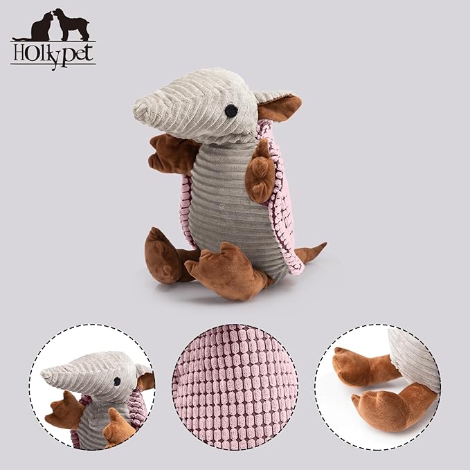 Hollypet Plush Dog Squeaky Toy Stuffed Armadillo Animal Pet Puppy Chew Toys - Image 3