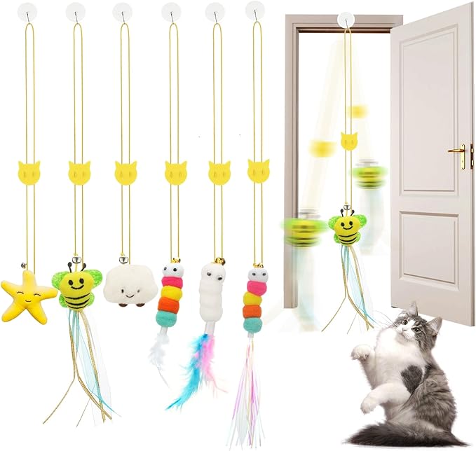 JIARON 6 PCS Interactive Cat Feather Toys, Indoor Hanging Retractable Cat Toy by JIARON