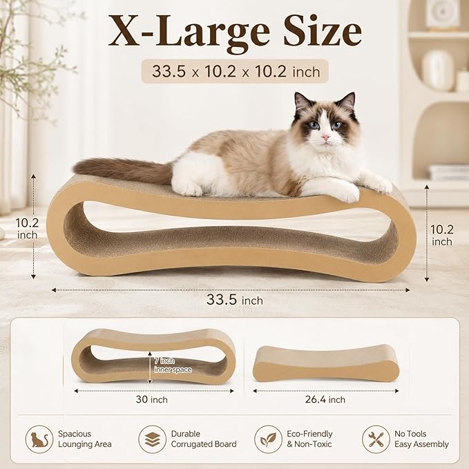 Simple Deluxe 3-in-1 Large Cardboard Cat Scratcher Lounger, 33.5" x 10.2" x - Image 3