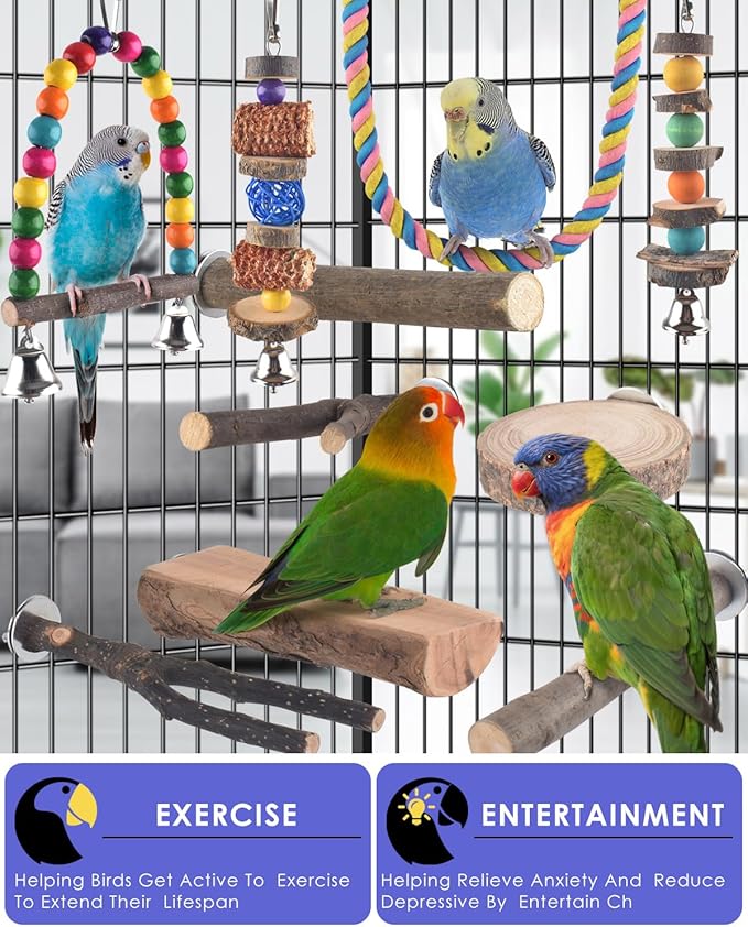 Bissap 10 PCS Bird Chew Toys, Parakeet Natural Wood Parrot Hanging Cage Toy - Image 3