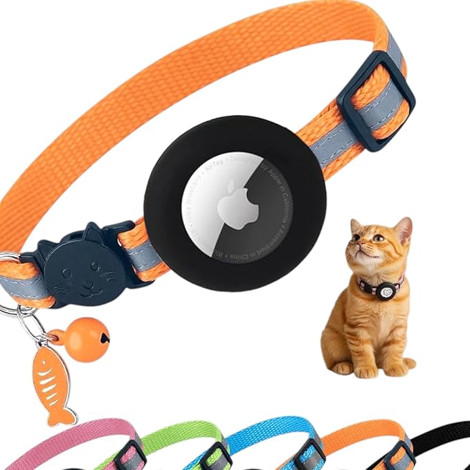 AirTag Cat Collar with AirTag Holder, Breakaway Reflective Cat Tracker Collar by AmazeGoods