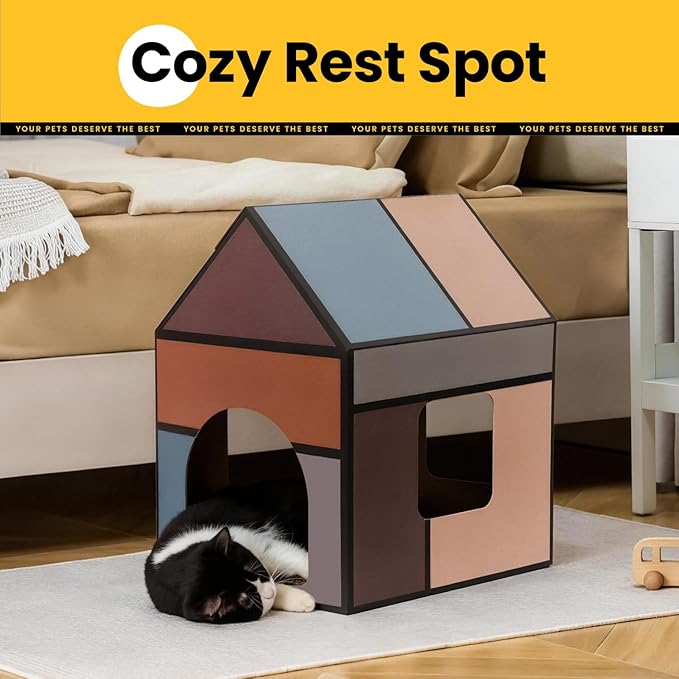 Cardboard Cat House with Scratch Pad & Catnip, Cat Play Scratching House - Image 6